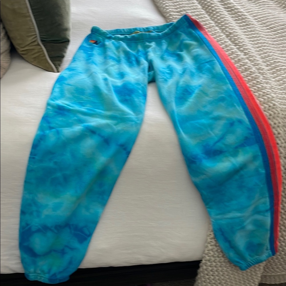 Women’s Tie-Dye Blue Jogger Pants with Side Stripe